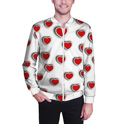 Бомбер мужской Стикеры наклейки объемные сердечки, цвет: 3D-белый — фото 2