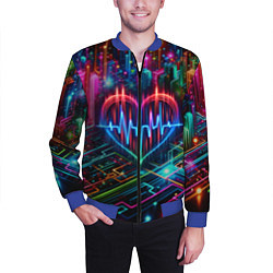 Бомбер мужской Неоновое сердце - кардиограмма, цвет: 3D-синий — фото 2
