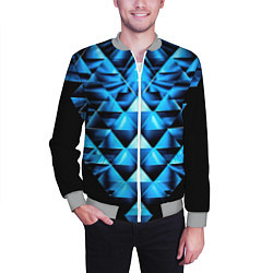 Бомбер мужской Синие абстрактные ромбики, цвет: 3D-меланж — фото 2