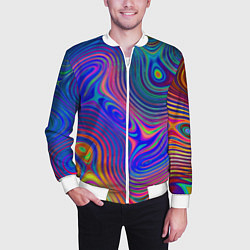 Бомбер мужской Яркая абстракция волнистых линий, цвет: 3D-белый — фото 2