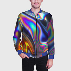 Бомбер мужской Жидкая голографическая бензиновая абстракция, цвет: 3D-синий — фото 2