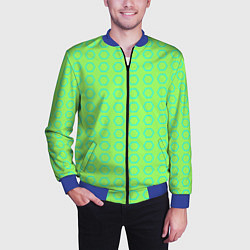 Бомбер мужской Неоновый салатовый с шестигранниками циан, цвет: 3D-синий — фото 2