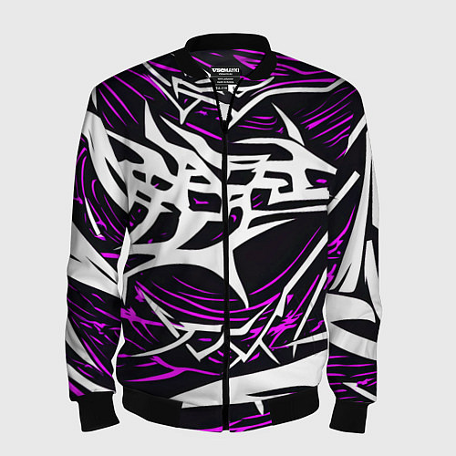 Мужской бомбер Белые и розовые агрессивные линии на чёрном фоне / 3D-Черный – фото 1