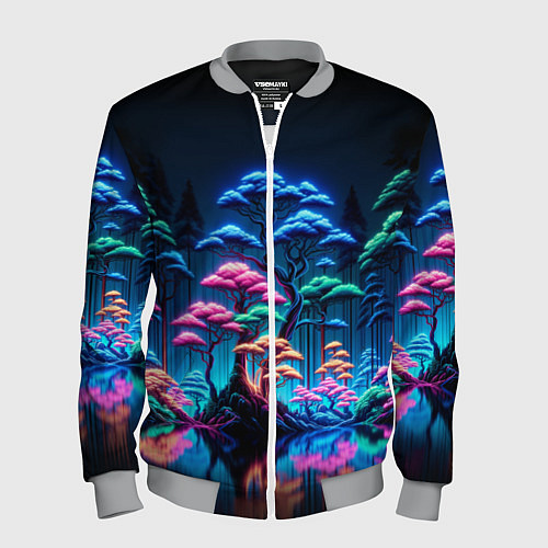 Мужской бомбер Неоновый лес - нейросеть / 3D-Меланж – фото 1