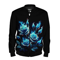 Бомбер мужской Розы в голубом огне, цвет: 3D-черный