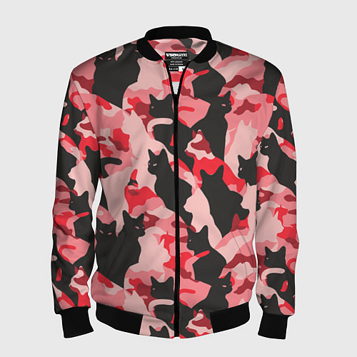 Мужской бомбер Розовый камуфляж из котов / 3D-Черный – фото 1