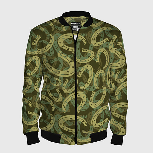 Мужской бомбер Подковы - камуфляж / 3D-Черный – фото 1