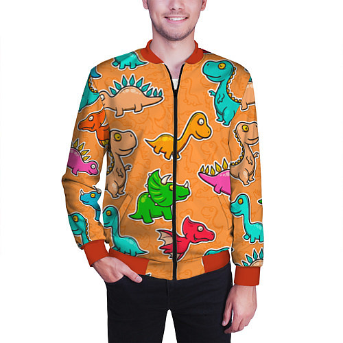 Мужской бомбер Маленькие динозавры / 3D-Красный – фото 3