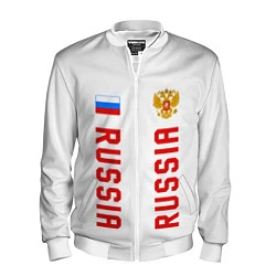 Бомбер мужской Россия три полоски на белом фоне, цвет: 3D-белый