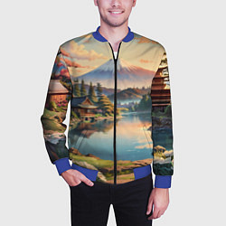 Бомбер мужской Спокойный рассвет над японским горизонтом, цвет: 3D-синий — фото 2