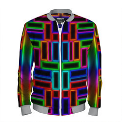Бомбер мужской Цветные светящиеся прямоугольники, цвет: 3D-меланж