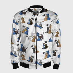 Бомбер мужской Котики и шахматы белый, цвет: 3D-черный