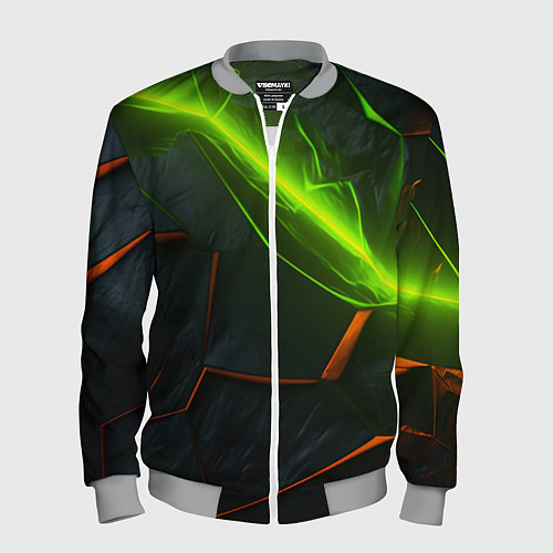 Мужской бомбер Green neon abstract geometry / 3D-Меланж – фото 1