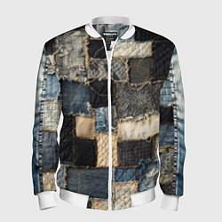 Мужской бомбер Заплатки пэчворк на джинсе