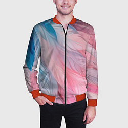 Бомбер мужской Пастельно-голубые и розовые перья, цвет: 3D-красный — фото 2