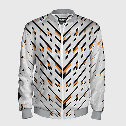 Мужской бомбер Чёрные и жёлтые полосы на белом фоне / 3D-Меланж – фото 1