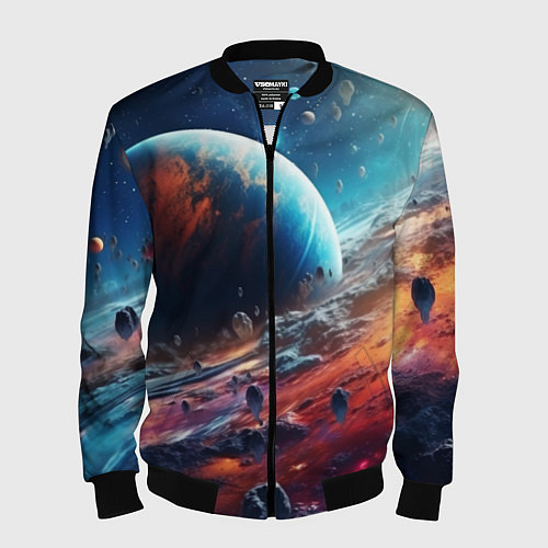 Мужской бомбер Космос фантастическая планета / 3D-Черный – фото 1