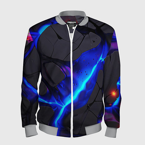 Мужской бомбер Темный синий неон из разлома плит / 3D-Меланж – фото 1