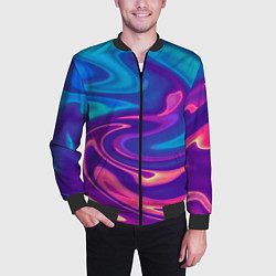 Бомбер мужской Неоновый градиент синий и оранжевый, цвет: 3D-черный — фото 2