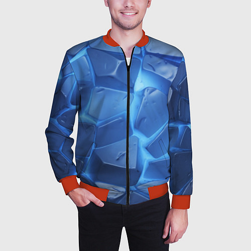 Мужской бомбер Синие ледяные плиты с разломом / 3D-Красный – фото 3