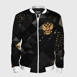 Мужской бомбер Золотой герб России на черно-золотой текстуре