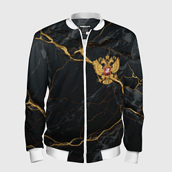 Бомбер мужской Золотой герб России на черно-золотой текстуре, цвет: 3D-белый