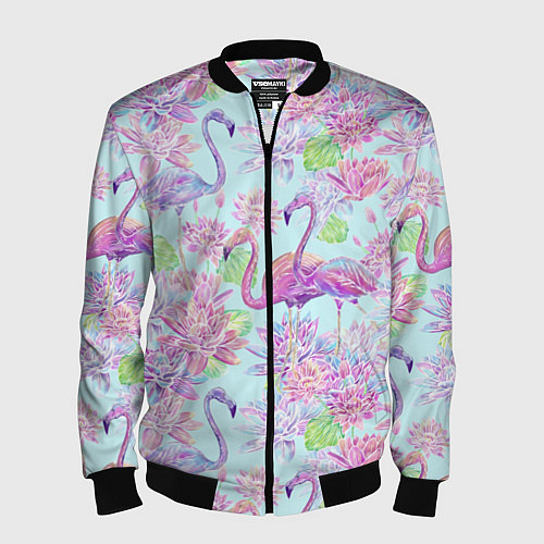 Мужской бомбер Фламинго и кувшинки батик / 3D-Черный – фото 1