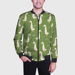 Бомбер мужской Утки на зеленой травке - паттерн, цвет: 3D-черный — фото 2