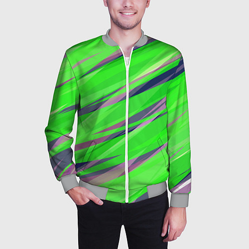 Мужской бомбер Зелёный и фиолетовый абстрактные полосы / 3D-Меланж – фото 3