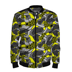 Бомбер мужской Шестиугольная текстура желтого камуфляжа, цвет: 3D-черный