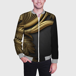 Бомбер мужской Золотые объемные листья на черном, цвет: 3D-меланж — фото 2