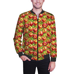 Бомбер мужской Румяные яблоки паттерн, цвет: 3D-черный — фото 2