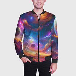 Бомбер мужской Космический пейзаж яркий с галактиками, цвет: 3D-черный — фото 2