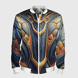 Бомбер мужской Темная кожаная броня с желтой оплеткой, цвет: 3D-белый