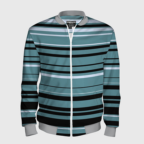 Мужской бомбер Тёмный голубой в полоску / 3D-Меланж – фото 1