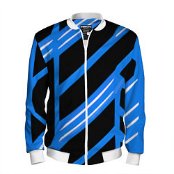 Бомбер мужской Black and white stripes on a blue background, цвет: 3D-белый