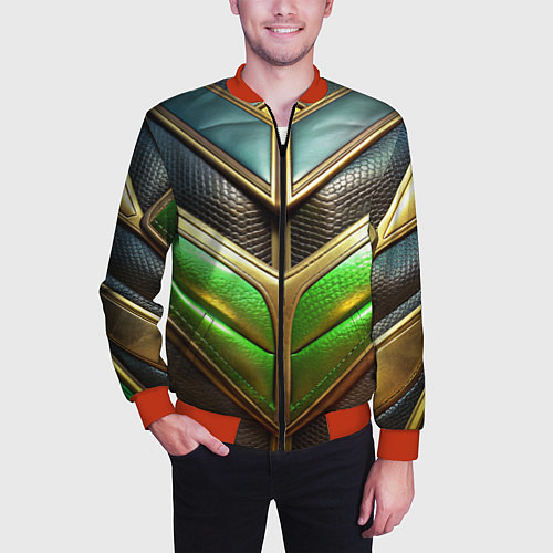 Мужской бомбер Футуристичная объемная текстура из кожи / 3D-Красный – фото 3