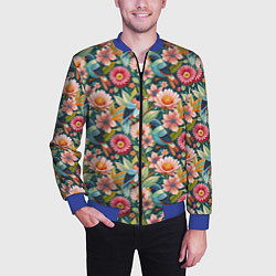 Бомбер мужской Тропические птицы в цветах, цвет: 3D-синий — фото 2