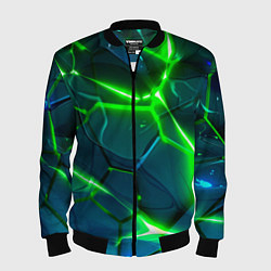 Бомбер мужской Неоновые яркие зеленые разломленные плиты со свето, цвет: 3D-черный