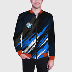 Бомбер мужской БМВ - синий гексагон, цвет: 3D-красный — фото 2