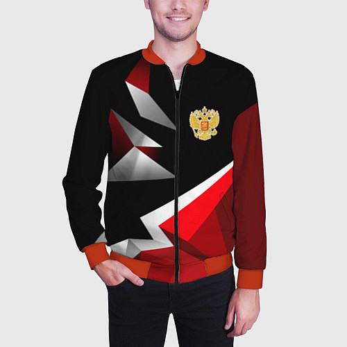 Мужской бомбер Russia uniform - красный и черный / 3D-Красный – фото 3