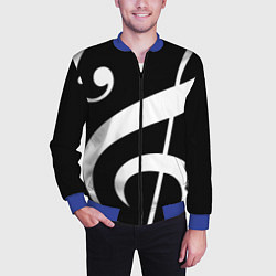 Бомбер мужской Скрипичный и басовый ключи - белые на чёрном, цвет: 3D-синий — фото 2
