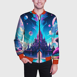 Бомбер мужской Сказочный город - пейзаж, цвет: 3D-красный — фото 2
