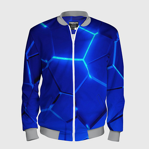 Мужской бомбер Яркие синие неоновые плиты в разломе / 3D-Меланж – фото 1