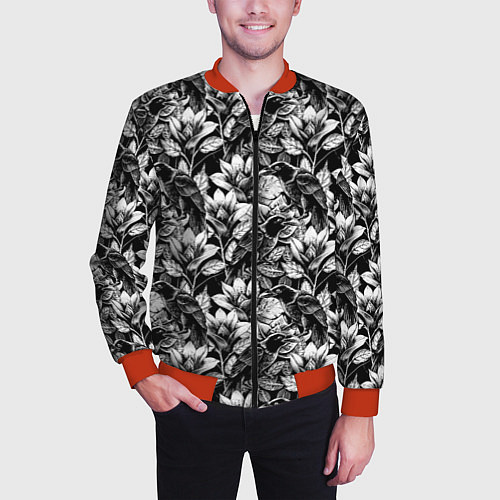 Мужской бомбер Вороны в цветах / 3D-Красный – фото 3