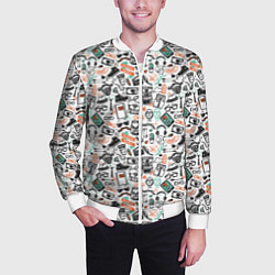 Бомбер мужской Дудл хипстер, цвет: 3D-белый — фото 2