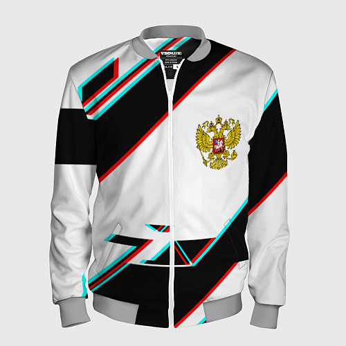 Мужской бомбер Россия спортивная геометрия глитч / 3D-Меланж – фото 1