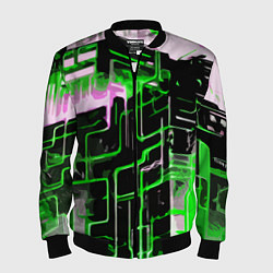 Мужской бомбер Хаотичная зелёно-белая абстракция
