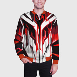 Бомбер мужской Хаотичная красно-белая абстракция на чёрном фоне, цвет: 3D-красный — фото 2
