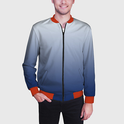 Мужской бомбер Бело синий градиент / 3D-Красный – фото 3